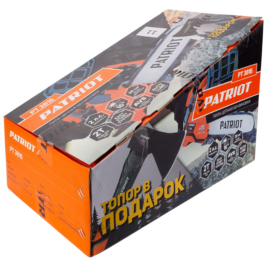 Бензопила цепная Patriot PT 3816, 1.4кВт, шина 16", с топором в подарок APF-60