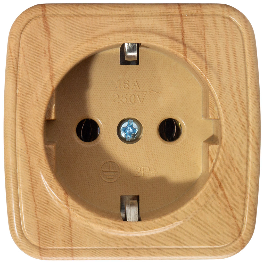 Розетка открытой проводки EKF Минск, 1-местная, с заземлением, светлое дерево