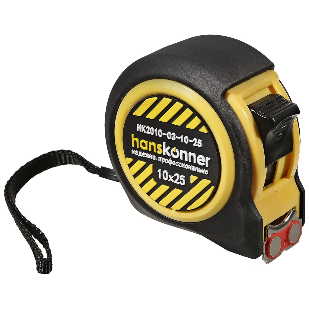 Рулетка Hanskonner, 10м x25мм, 2 стопа, магнит