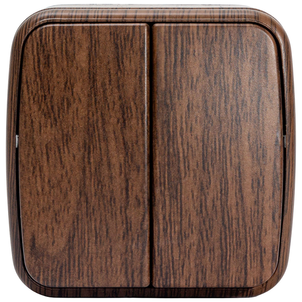 Выключатель открытой проводки EKF Минск, 2-клавишный, темное дерево