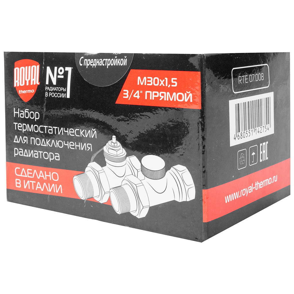 Набор термостатический для радиатора Royal Thermo, прямой, 3/4", М30х1.5