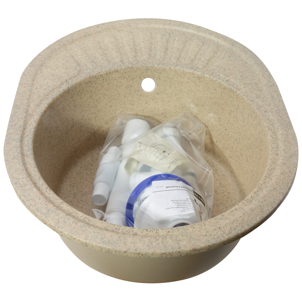 Мойка  искусственный камень Ulgran, 450х570х155мм, круглая с крылом, песочный