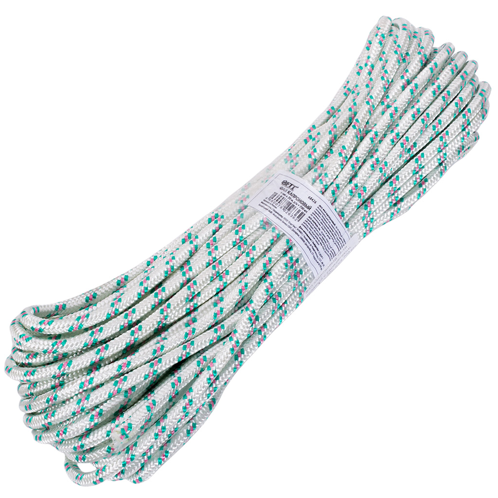 Фал капроновый с сердечником, 16-ти прядный, 6мм х 20м