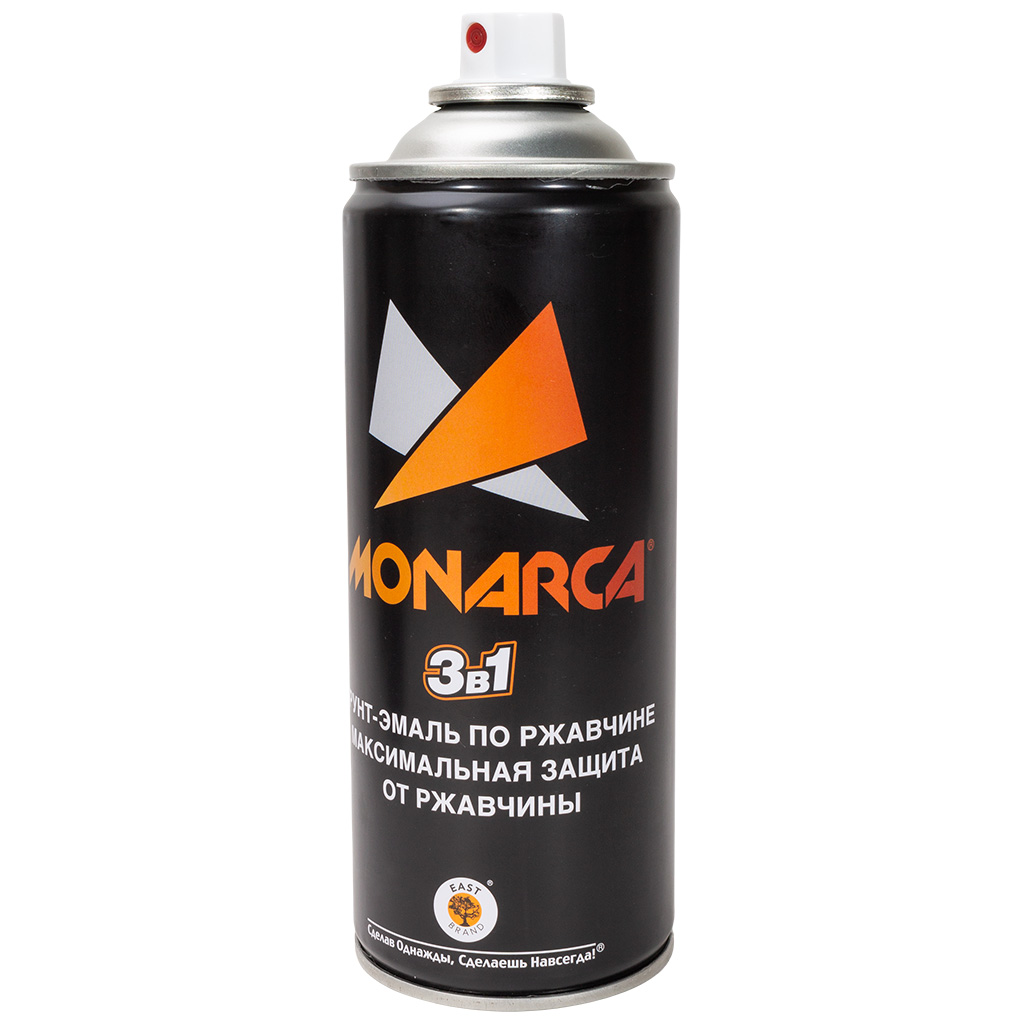 Грунт-эмаль Monarca, по ржавчине 3в1, аэрозольная, черная, глянцевая, 520мл