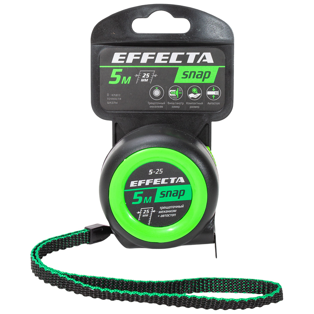 Рулетка Effecta Snap, автостоп, 5м х 25мм