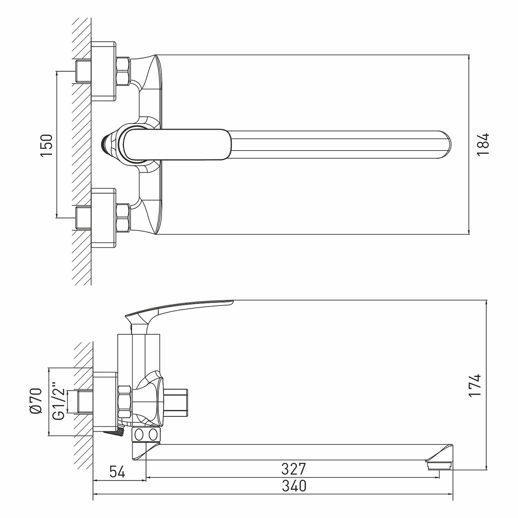 Смеситель Mixline ML21-02, для ванны, хром