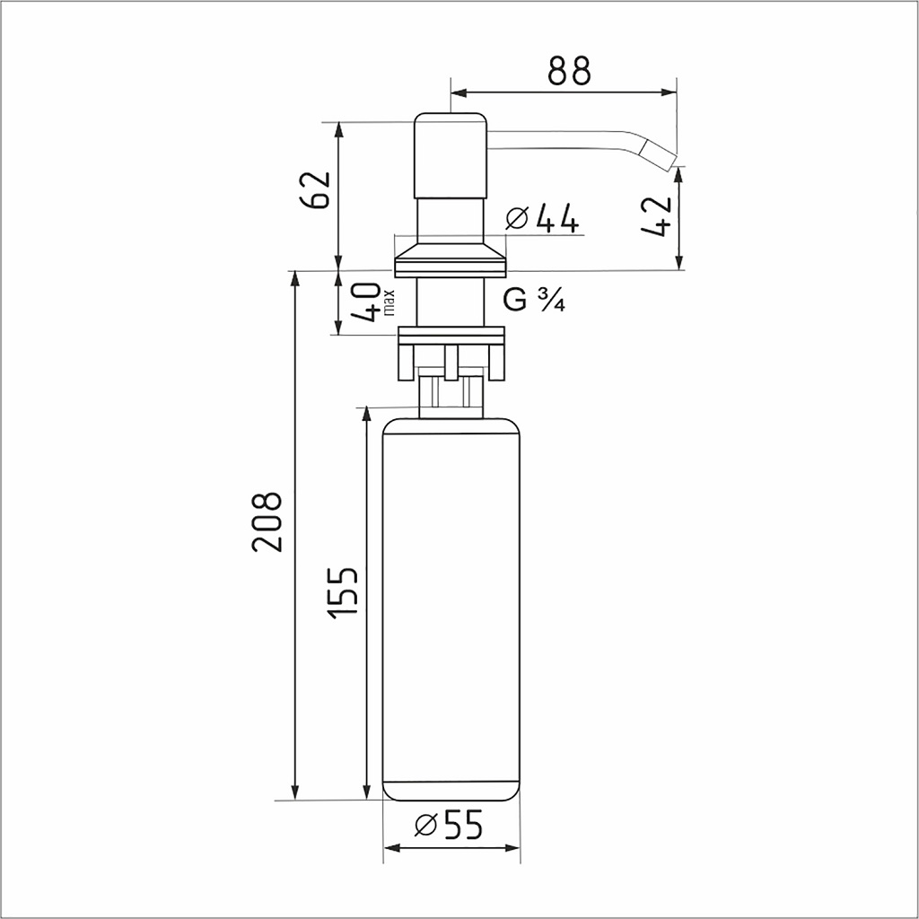 Дозатор встраиваемый для жидкого моющего средства Mixline, 330мл, черный графит