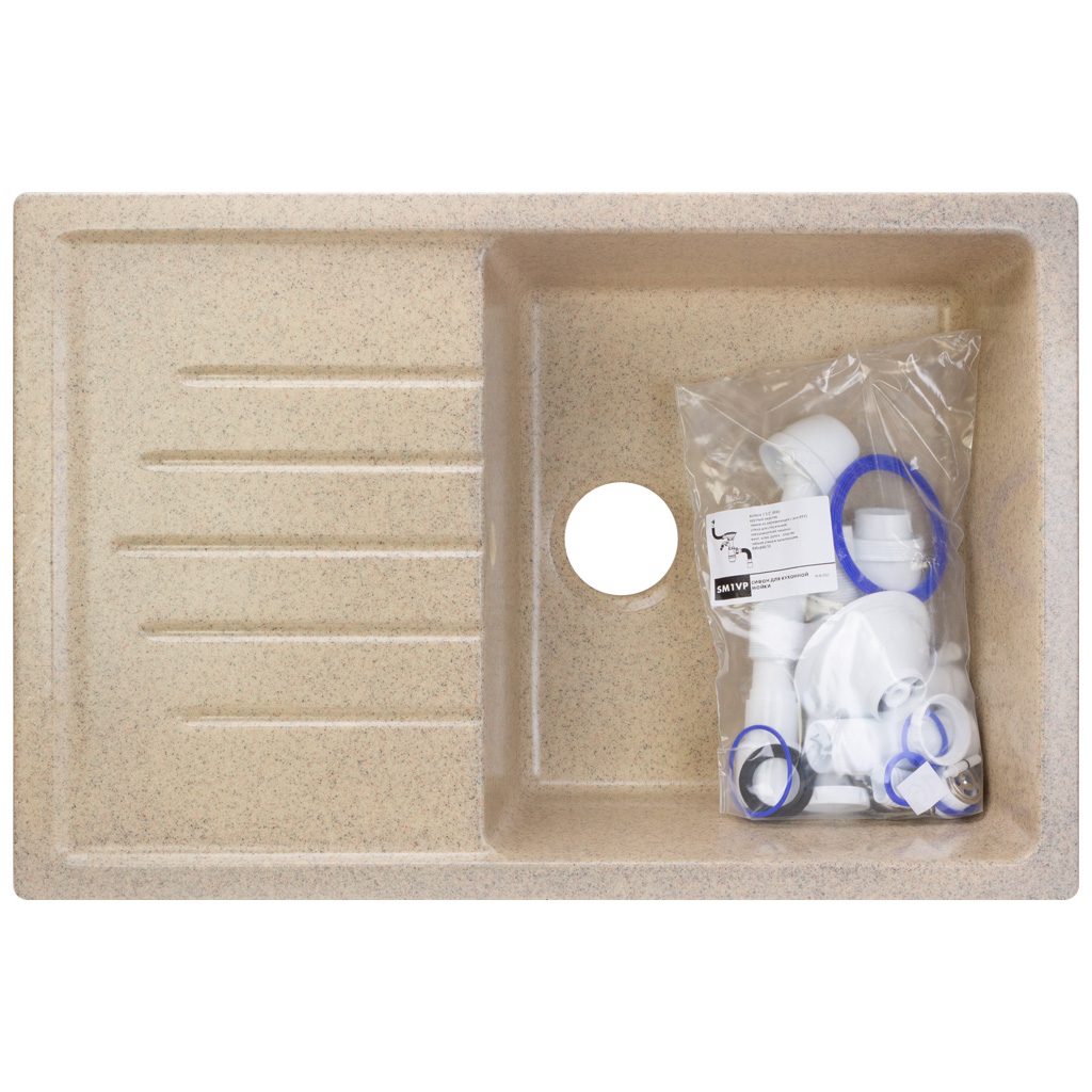 Мойка искусственный камень Ulgran, прямоугольная с крылом, 500х750х220мм, песочный