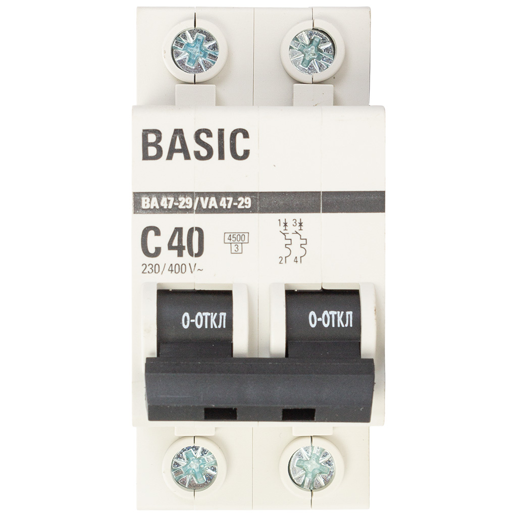 Выключатель автоматический ВА47-29 EKF, 2 полюсный, 40А С 4.5кА