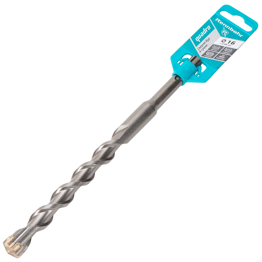 Бур по бетону Rennbohr Quadro, для перфоратора SDS-Plus, 16х140х210мм, 4 грани