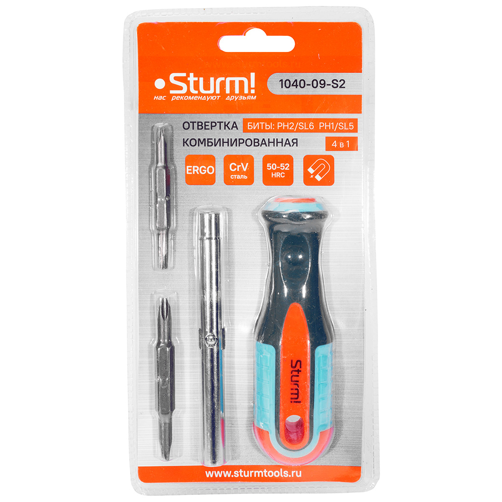 Отвертка перевертыш Sturm! 1040-09-S2, магнитный наконечник, 4в1