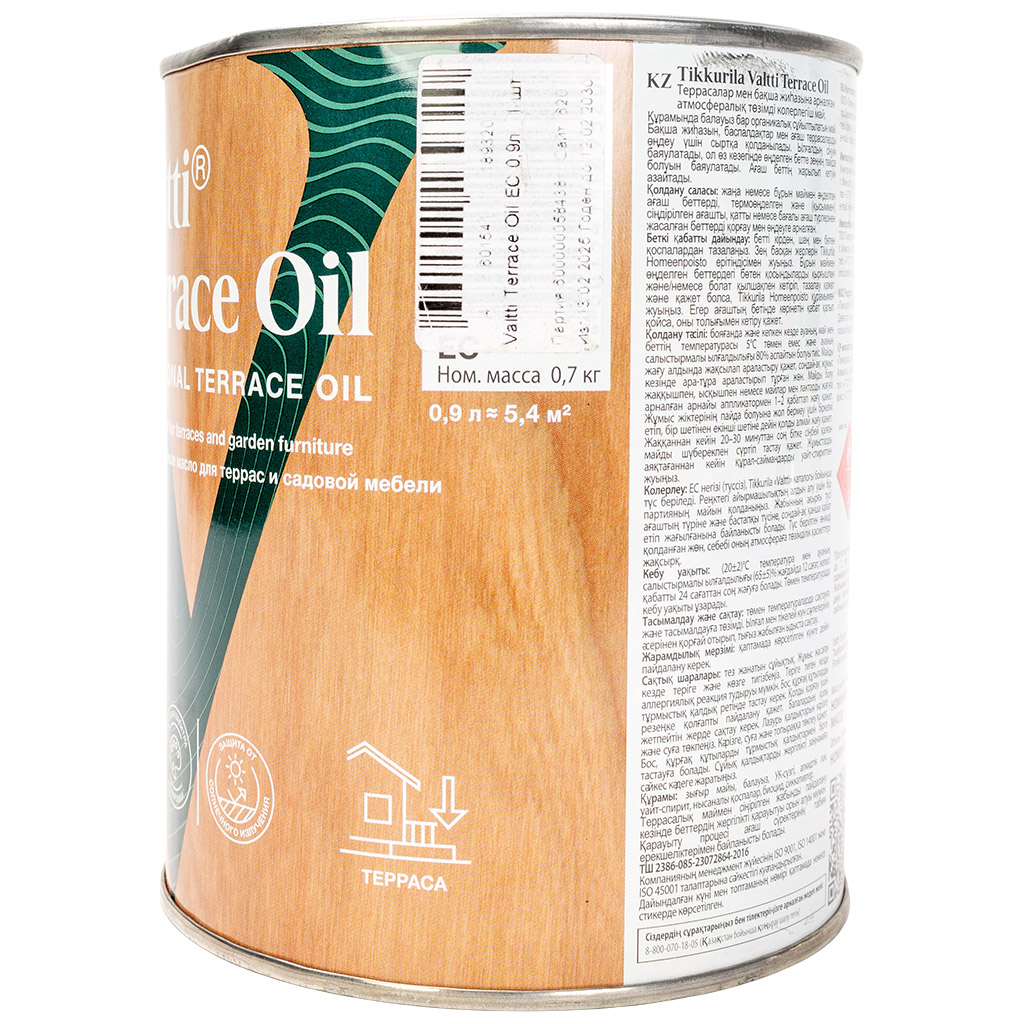 Масло для террас Tikkurila Valtti terrace Oil, бесцветный, 0.9л