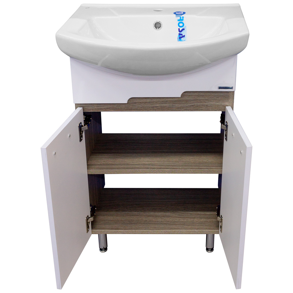 Тумба Каскад 55 с умывальником Элеганс 55, белый/моринга