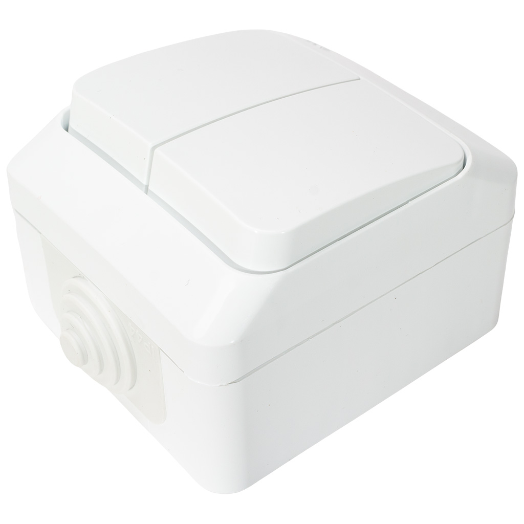 Выключатель открытой проводки Systeme Electric Этюд, 2-клавишный, 10А, IP44, белый