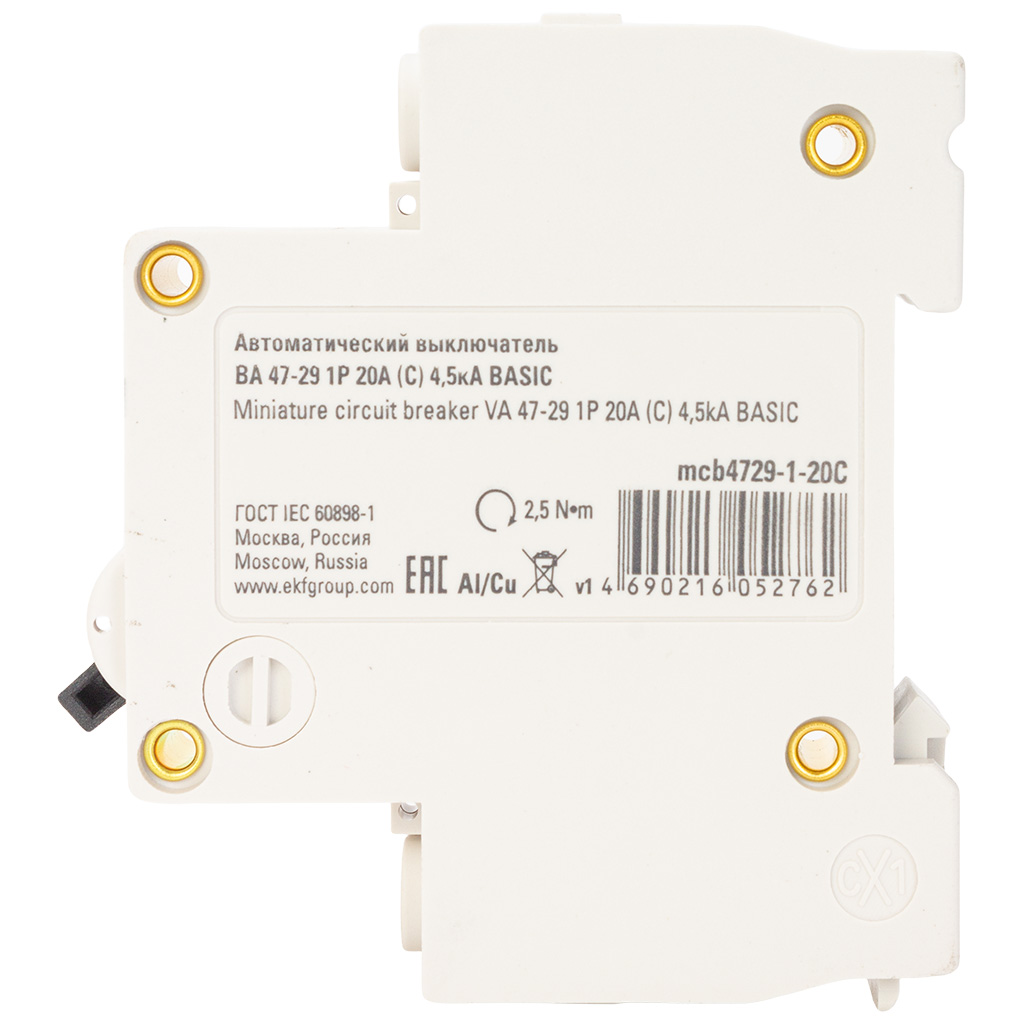 Выключатель автоматический ВА47-29 EKF, 1 полюсный, 20А С 4.5кА