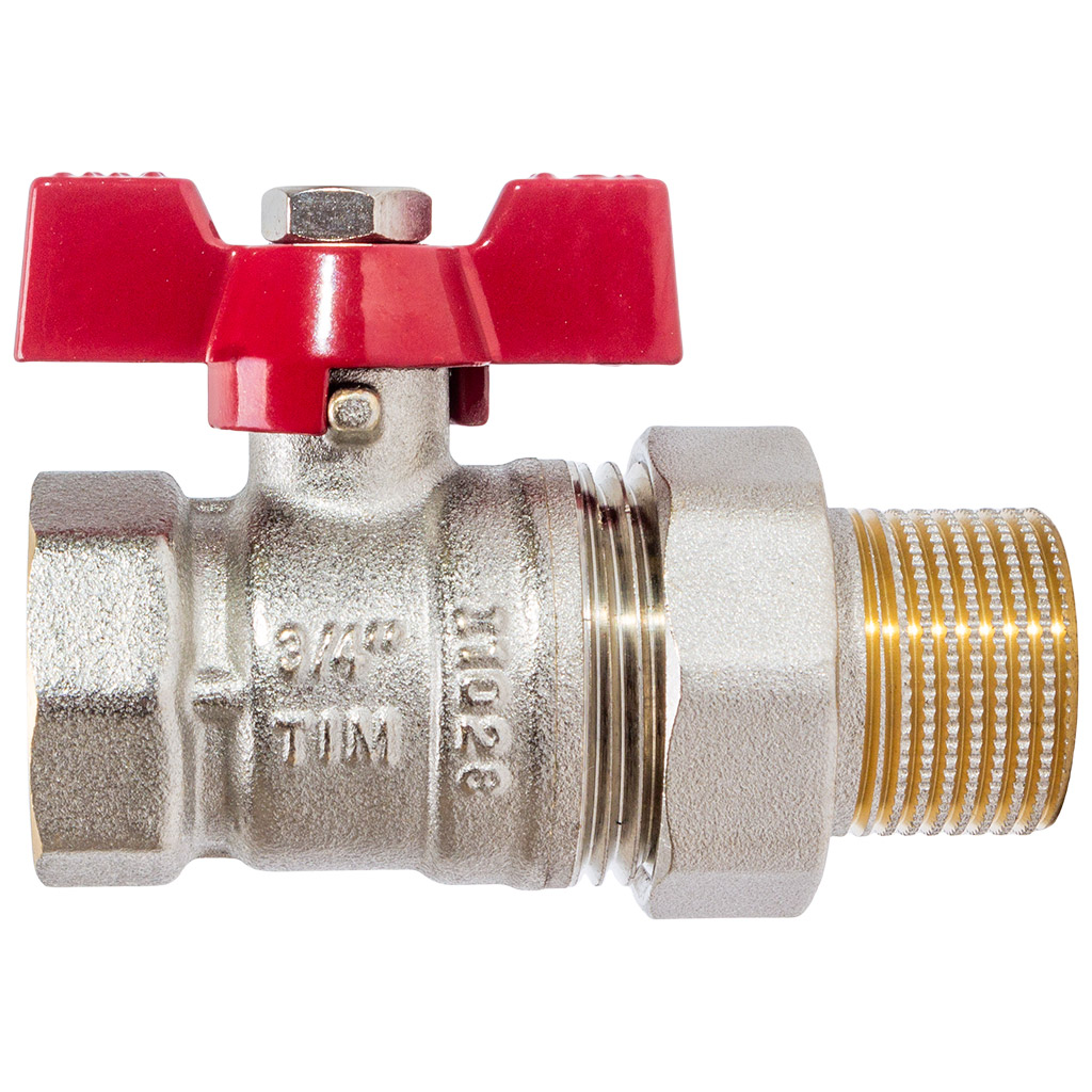 Кран шаровый с американкой для воды TIM, 3/4" г-ш, бабочка
