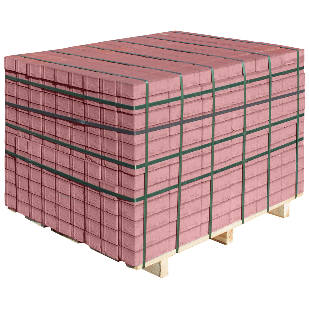 Плитка тротуарная прессованная "Брусчатка", ВКСМ, 40х100х200мм, красная, 18м2/900шт.