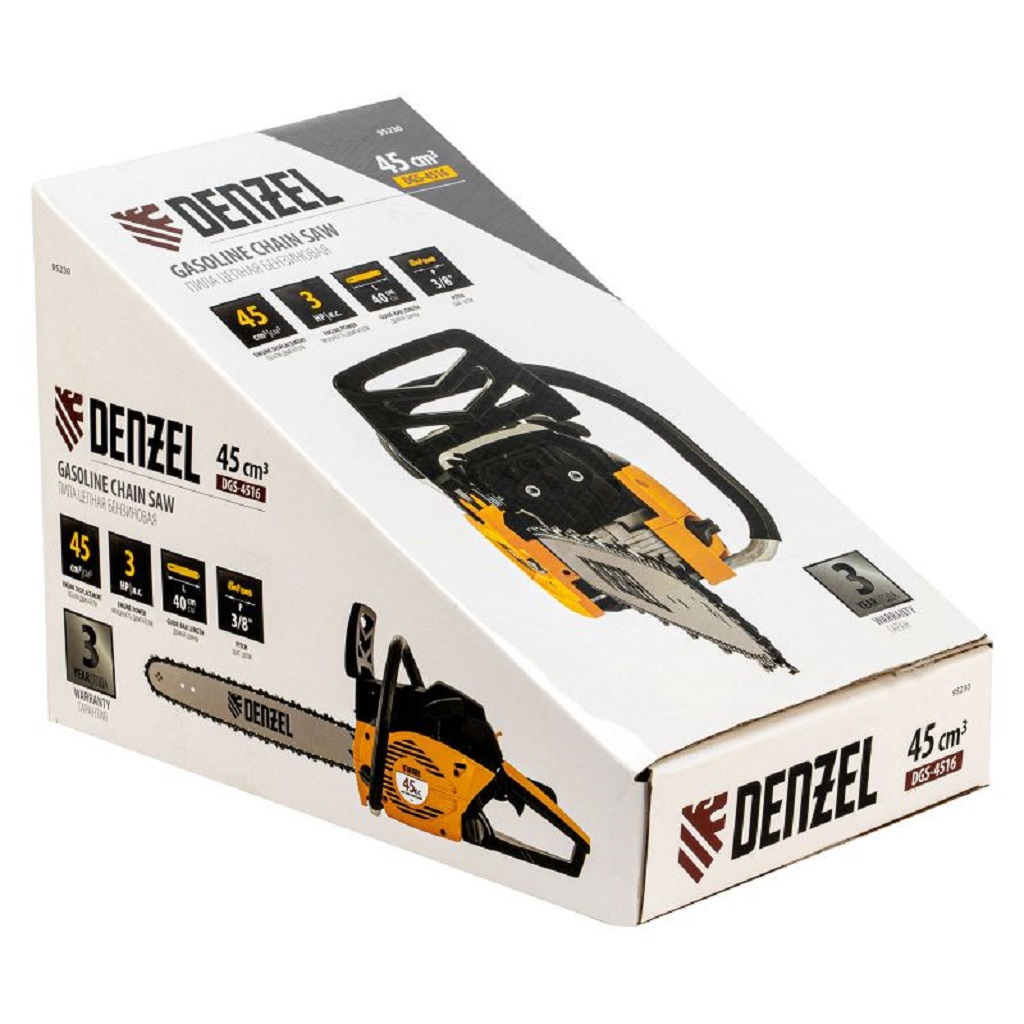 Бензопила цепная Denzel DGS-4516, шина 16", 2.4кВт