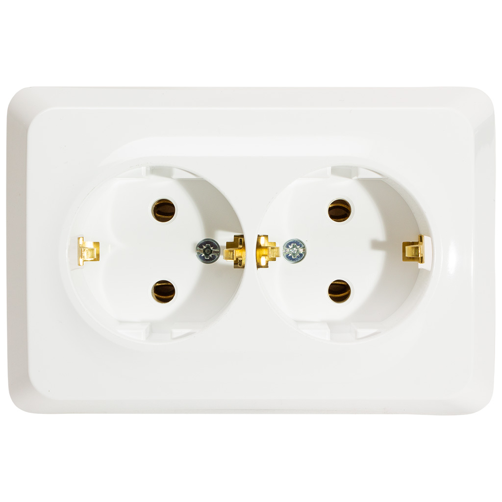 Розетка скрытой проводки Systeme Electric Этюд, 2-местная, с заземлением, белая