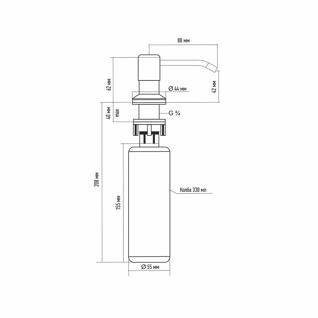 Дозатор встраиваемый для жидкого моющего средства Mixline ML-D01, 330мл, белый