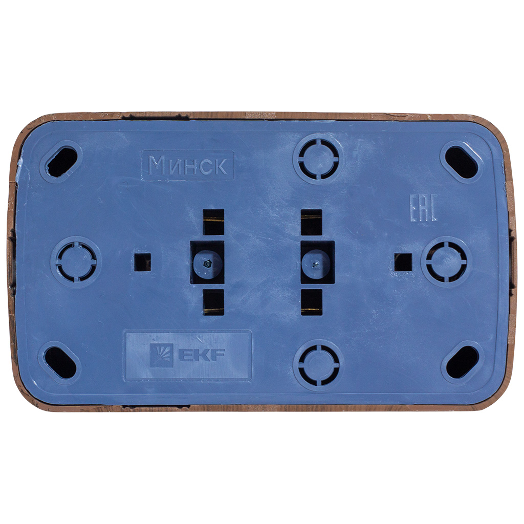 Розетка открытой проводки EKF Минск, 2-местная, с заземлением, темное дерево