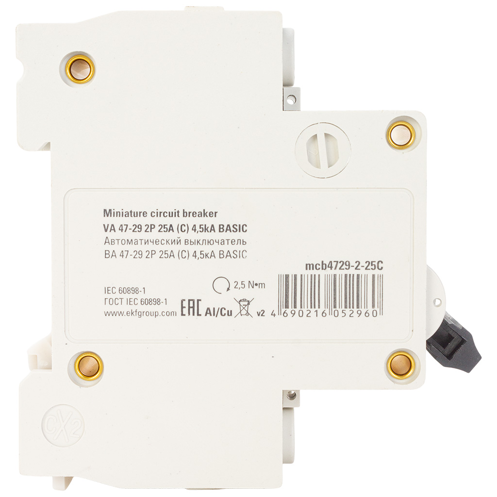 Выключатель автоматический ВА47-29 EKF, 2 полюсный, 25А С 4.5кА