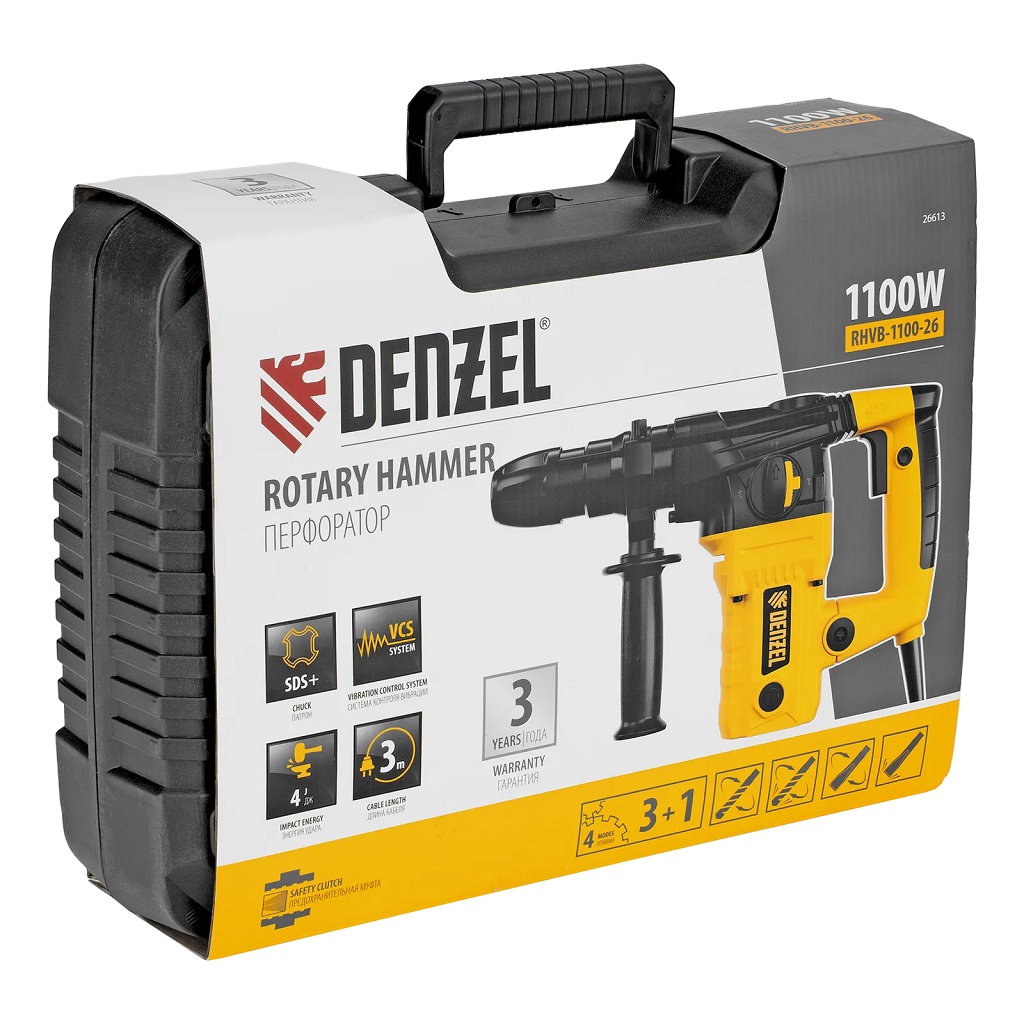 Перфоратор Denzel RHVB-1100-26, 1100Вт
