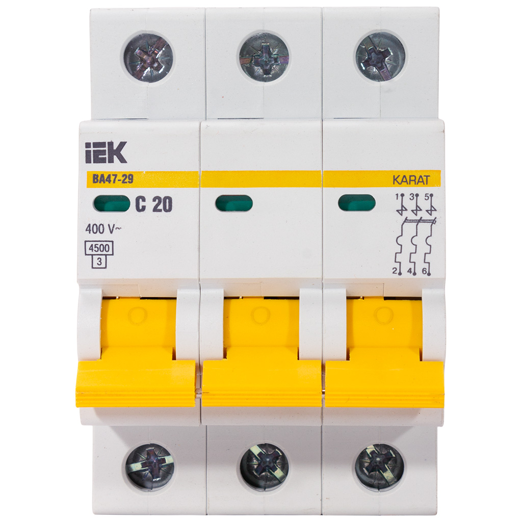 Выключатель автоматический ВА47-29 ИЭК, 3 полюсный, 20A C 4.5кА