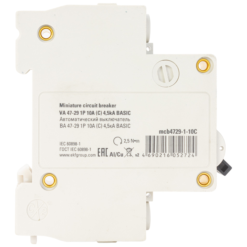 Выключатель автоматический ВА47-29 EKF, 1 полюсный, 10А С 4.5кА