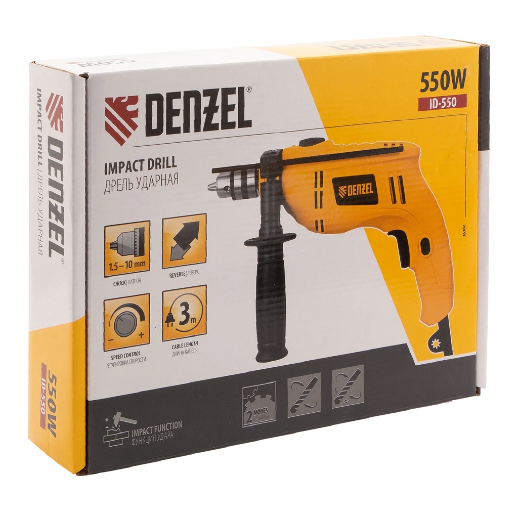 Дрель ударная Denzel ID-550, 550Вт