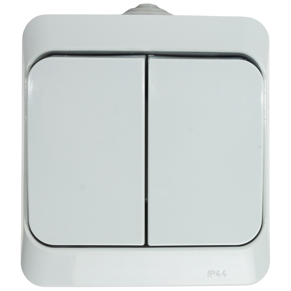 Выключатель открытой проводки Systeme Electric Этюд, 2-клавишный, 10А, IP44, серый