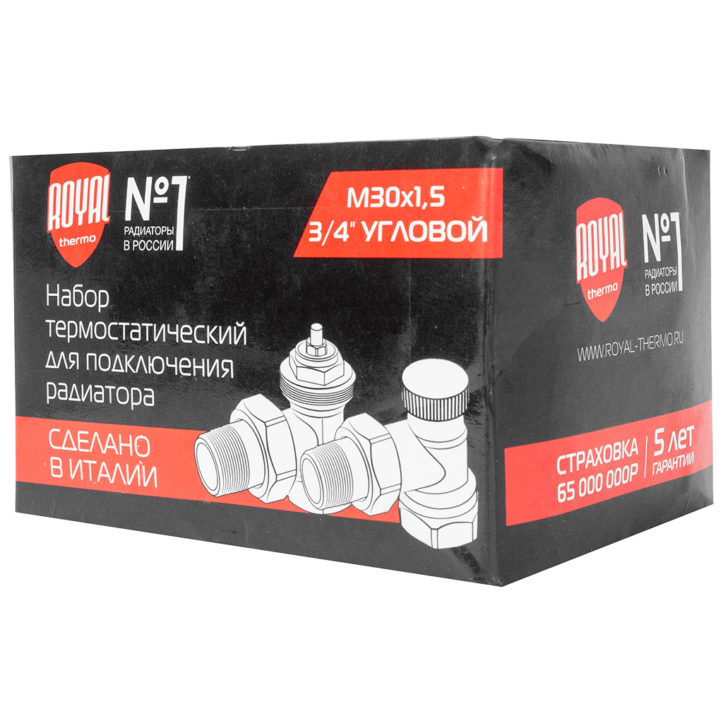 Набор термостатический для радиатора Royal Thermo, угловой, 3/4", М30х1.5