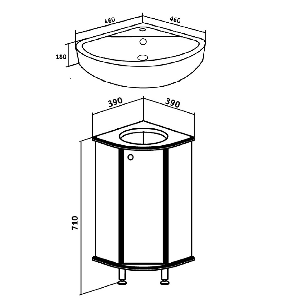 Тумба напольная угловая Браво 40 с умывальником Элегия 46, белый