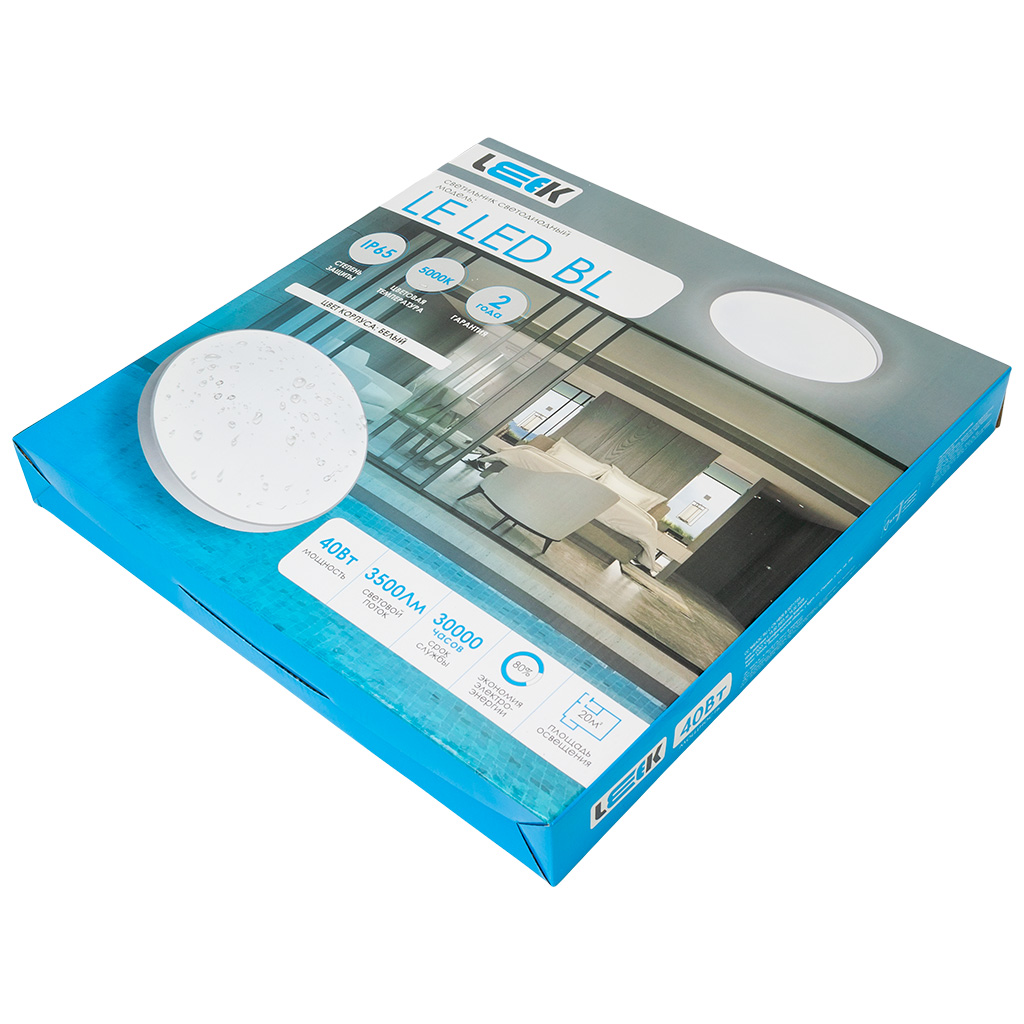 Светильник светодиодный Leek, 40Вт, 5000K, IP65, белый