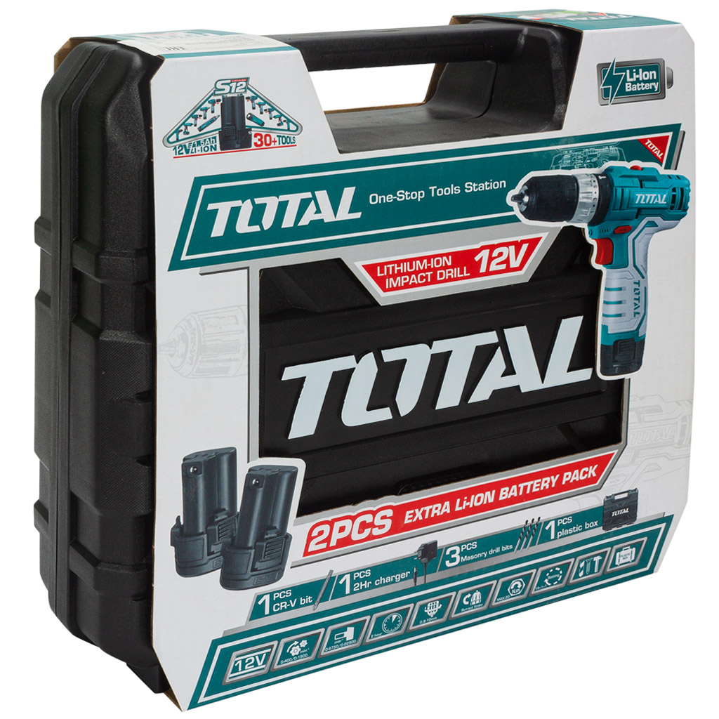 Дрель-шуруповерт аккумуляторная Total TIDLI1232, ударная, 12В
