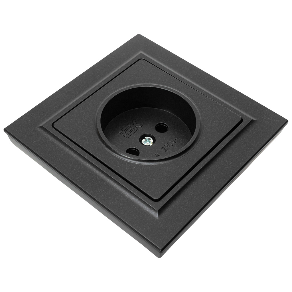 Розетка скрытой проводки ИЭК Brite, 1-местная, 16А, без заземления, черная