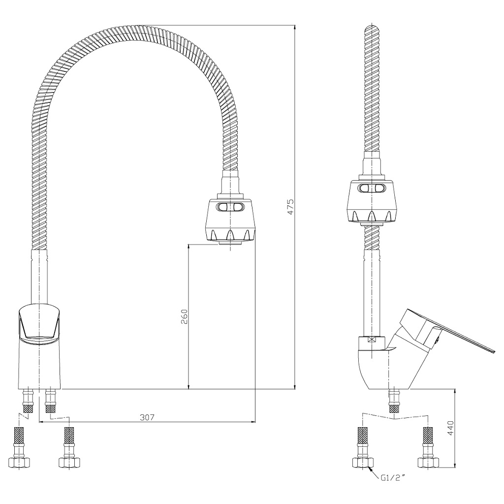 Смеситель для кухни Rossinka S35-26, с гибким изливом