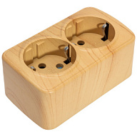 Розетка открытой проводки EKF Минск, 2-местная, с заземлением, светлое дерево цены в Воронеже