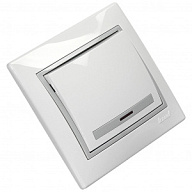 Выключатель скрытой проводки Lezard Мира, 1-клавишный, 10А, с индикатором, белый с серой вставкой цены в Воронеже