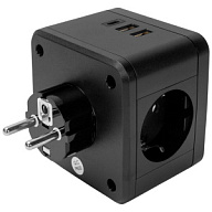 Разветвитель Uniel, 2 гнезда + 2 USB, с заземлением, 16А, черный цены в Воронеже