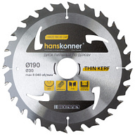 Диск пильный Hanskonner THIN KERF, по дереву, 190х30мм, 24 зубьев цены в Воронеже