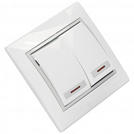 Выключатель скрытой проводки Lezard Мира, 2-клавишный, 10А, с индикатором, белый с серой вставкой цены в Воронеже