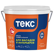Краска водно-дисперсионная Текс, для фасадов и интерьеров, универсальная, база А, матовая, белая, 4.2л цены в Воронеже
