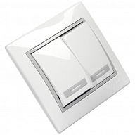 Выключатель скрытой проводки Lezard Мира, 2-клавишный, 10А, белый с серой вставкой цены в Воронеже