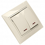 Выключатель скрытой проводки Lezard Мира, 2-клавишный, 10А, с индикатором, кремовый цены в Воронеже