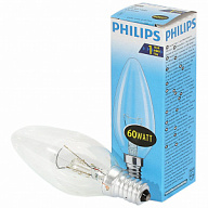 Лампа накаливания Philips B35, свеча прозрачная, 60Вт, Е14 230V цены в Воронеже