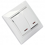 Выключатель скрытой проводки Lezard Мира, 2-клавишный, 10А, с индикатором, белый цены в Воронеже