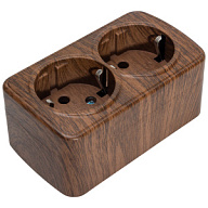 Розетка открытой проводки EKF Минск, 2-местная, с заземлением, темное дерево цены в Воронеже