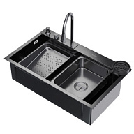 Мойка из нержавеющей стали врезная Mixline Pro, 750х460см, 3мм, со смесителем, черный графит цены в Воронеже