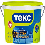 Краска водно-дисперсионная Текс, для стен и потолка, интерьерная, белая, матовая,  7кг. цены в Воронеже